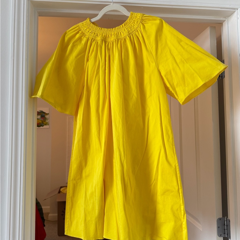 Roksanda Collective Bright Yellow Smocked Neck Short Sleeve Dress